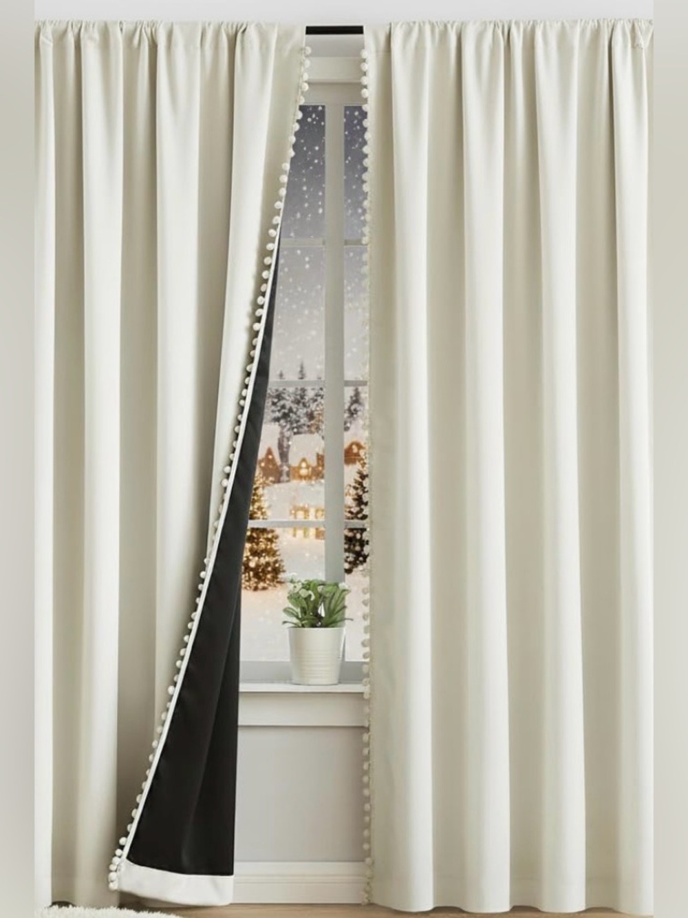 53” x 90” Set 2 Treatmentex Ivory Pom Pom Blackout Curtain Panels